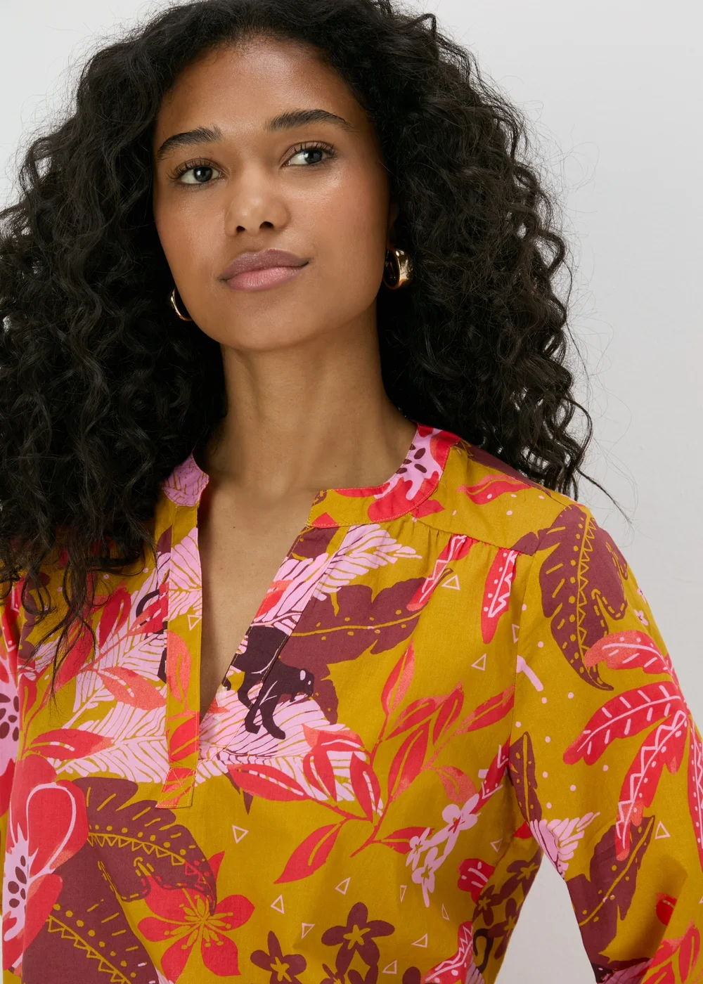 Orange Floral Notched Neck Blouse - 8 Image 3