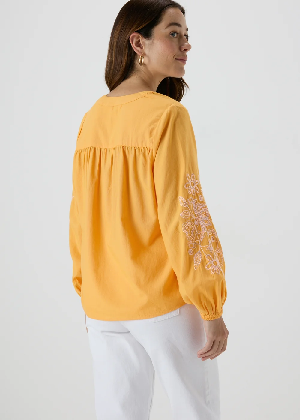 Yellow Embroidered V-Neck Blouse - 8 Image 2
