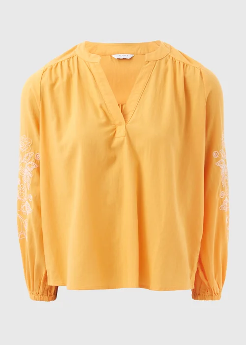 Yellow Embroidered V-Neck Blouse - 8 Image 5