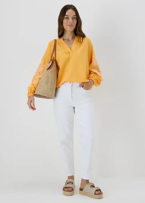 Yellow Embroidered V-Neck Blouse - 8 Image 4