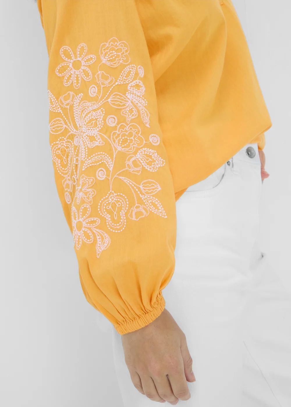 Yellow Embroidered V-Neck Blouse - 8 Image 3