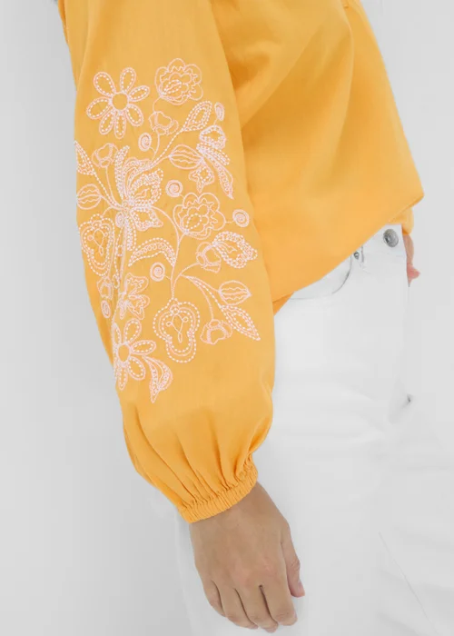 Yellow Embroidered V-Neck Blouse - 8 Image 3