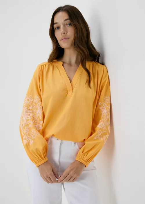 Yellow Embroidered V-Neck Blouse - 8 Image 1