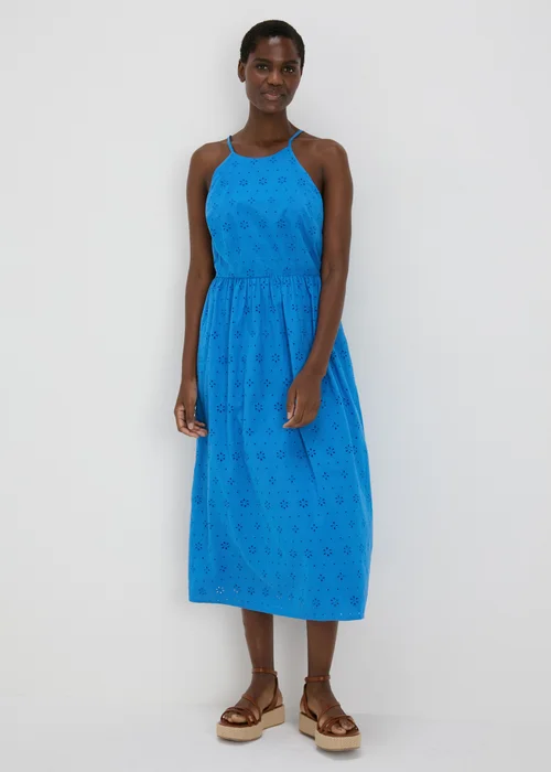 Blue Broderie Racer Neck Midi Dress - 8 Image 4