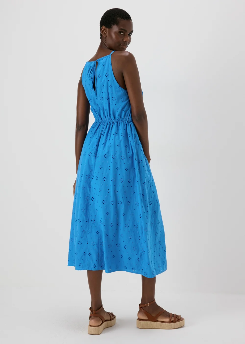 Blue Broderie Racer Neck Midi Dress - 8 Image 2