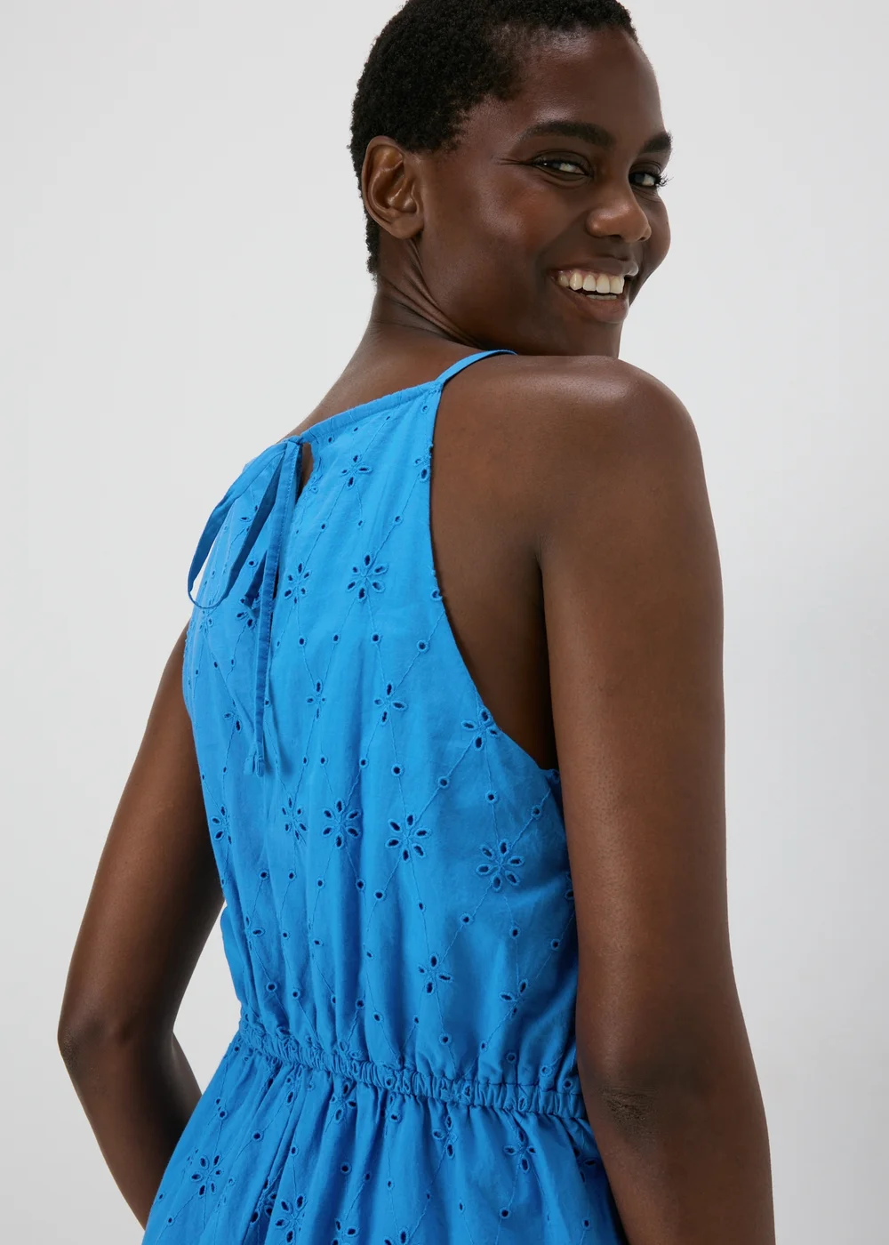Blue Broderie Racer Neck Midi Dress - 8 Image 3