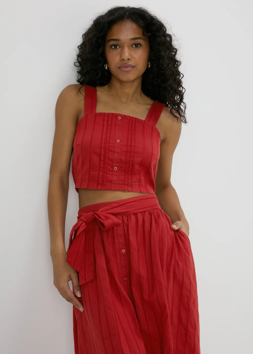 Red Square Neck Dobby Top - Size 8 Image 3