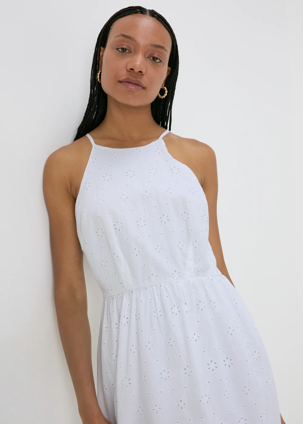 White Broderie Racer Neck Midi Dress - 8 Image 3