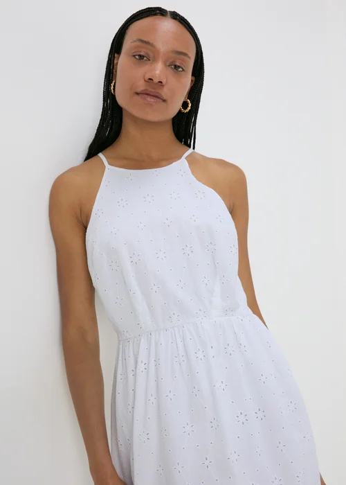 White Broderie Racer Neck Midi Dress - 8 Image 3