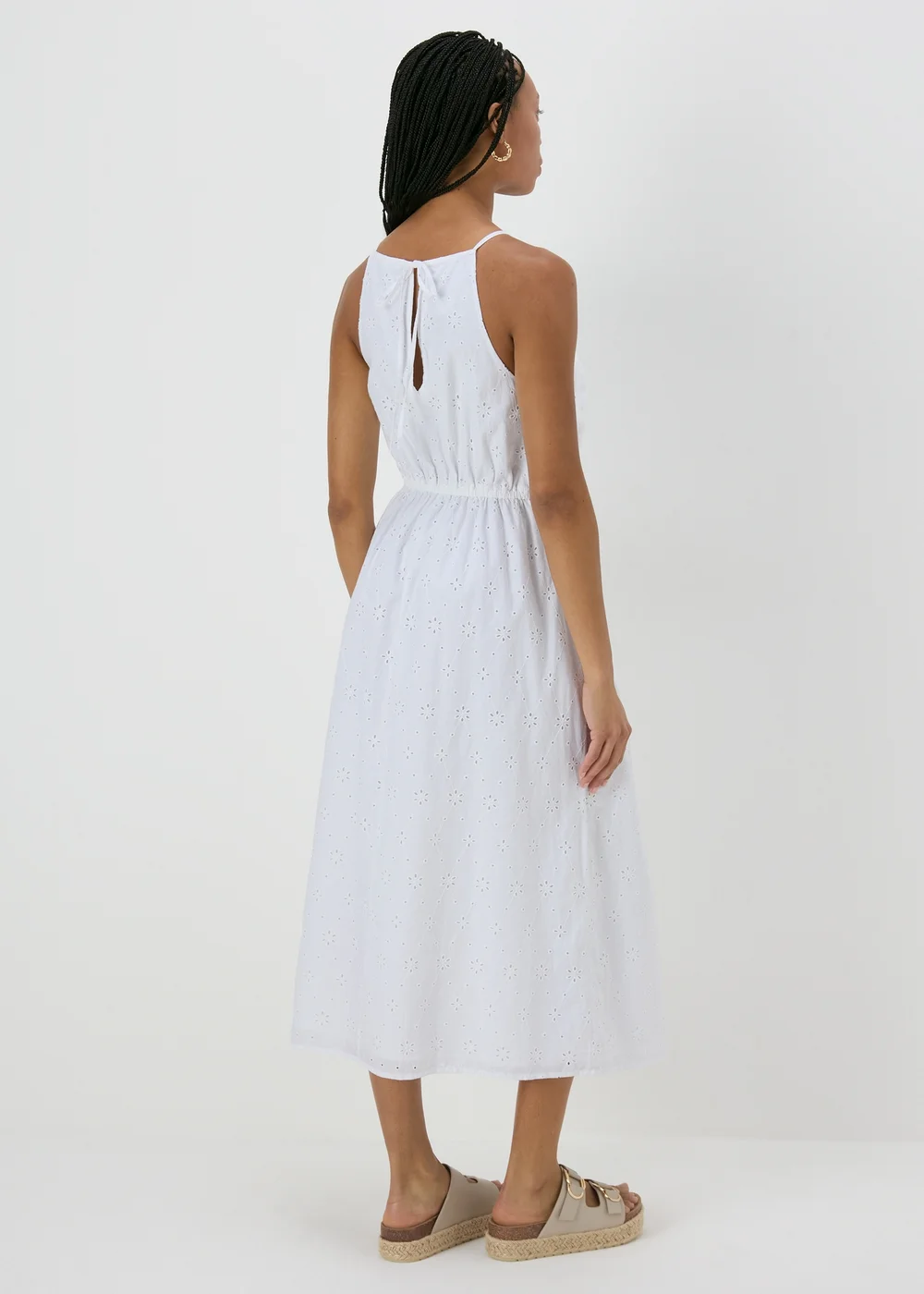 White Broderie Racer Neck Midi Dress - 8 Image 2