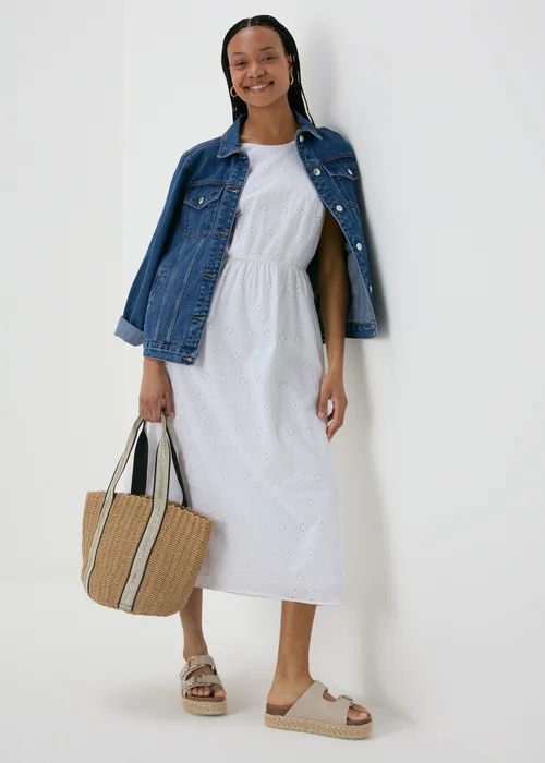 White Broderie Racer Neck Midi Dress - 8 Image 4
