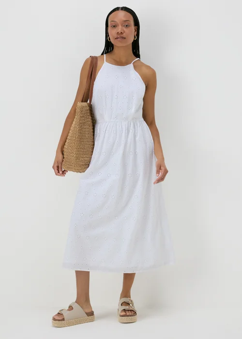 White Broderie Racer Neck Midi Dress - 8 Image 1