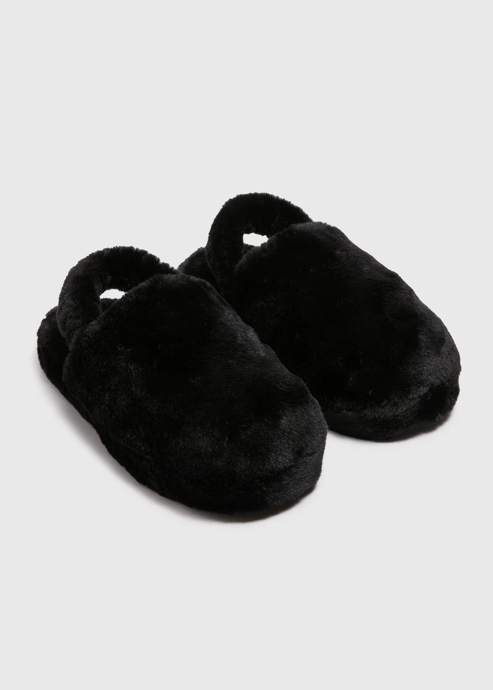 Black Fur Sling Back Mule Slippers - Small Image 1