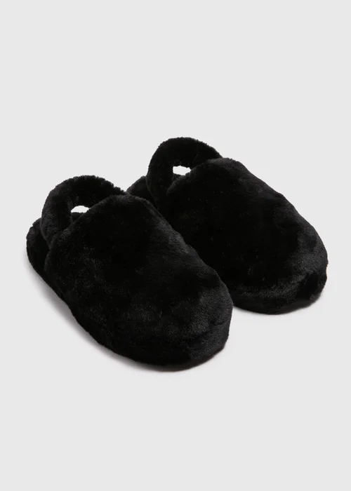 Black Fur Sling Back Mule Slippers - Small Image 1