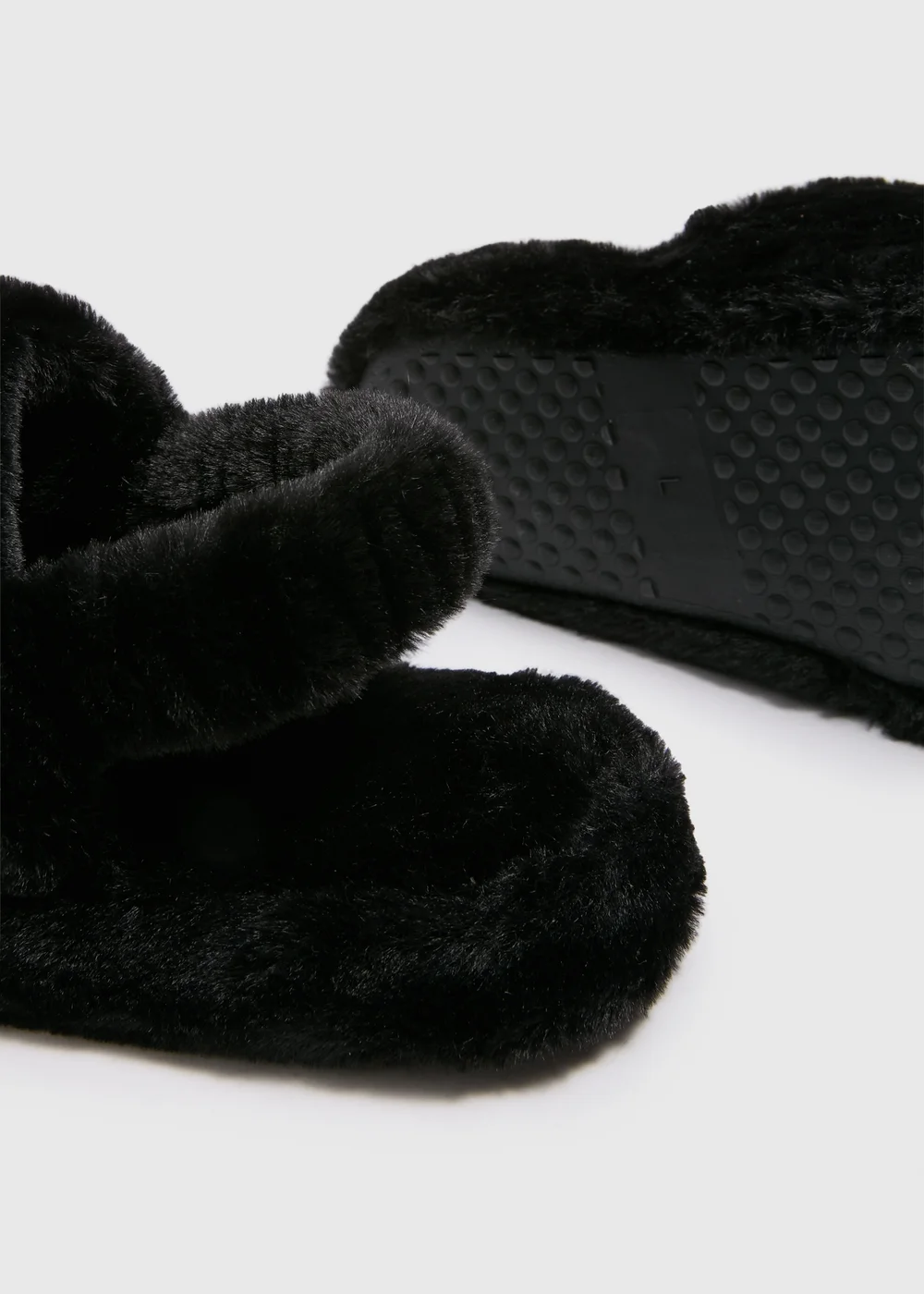 Black Fur Sling Back Mule Slippers - Small Image 2