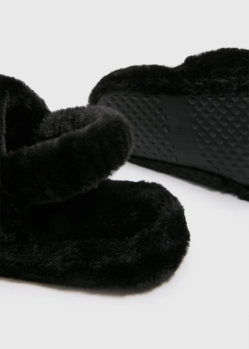 Black Fur Sling Back Mule Slippers - Small Image 2