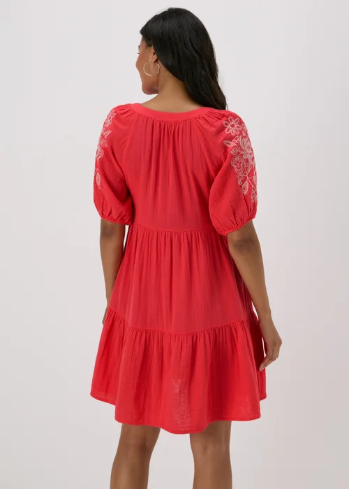 Red Embroidered Smock Tiered Mini Dress - 8 Image 2