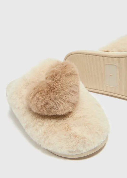Mink Heart Pom Mule Slippers - Small Image 2