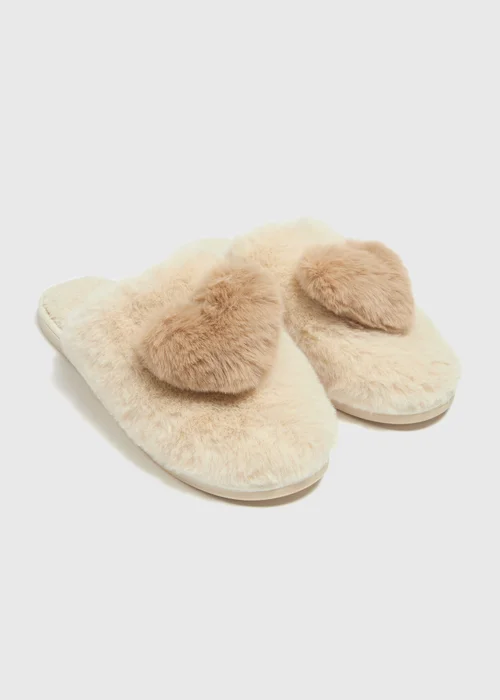 Mink Heart Pom Mule Slippers - Small Image 1