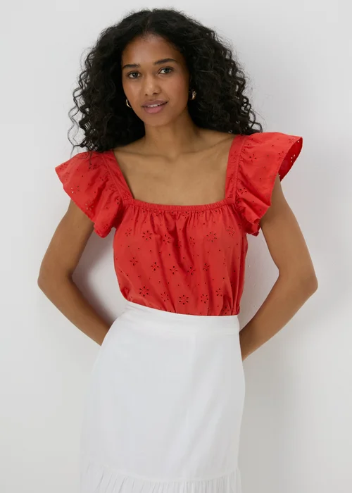 Red Broderie Ruffle Cami Top - 8 Image 1