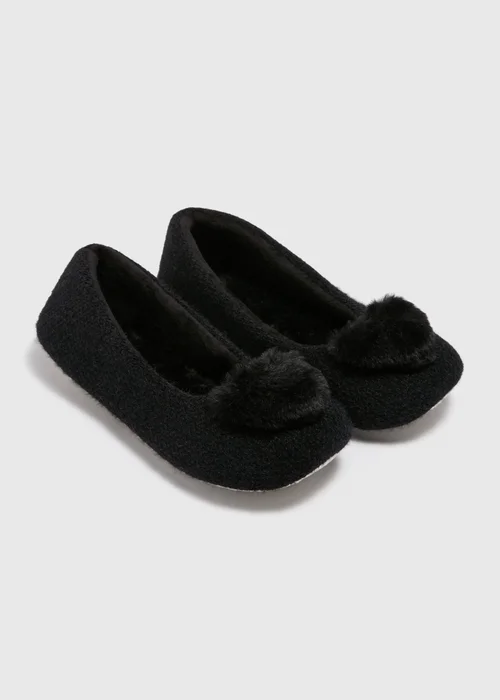 Black Heart Pom Ballet Slippers - Size 3 Image 1