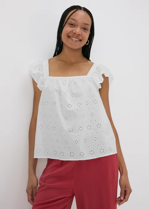 White Frilled Broderie Cami Top - 8 Image 1