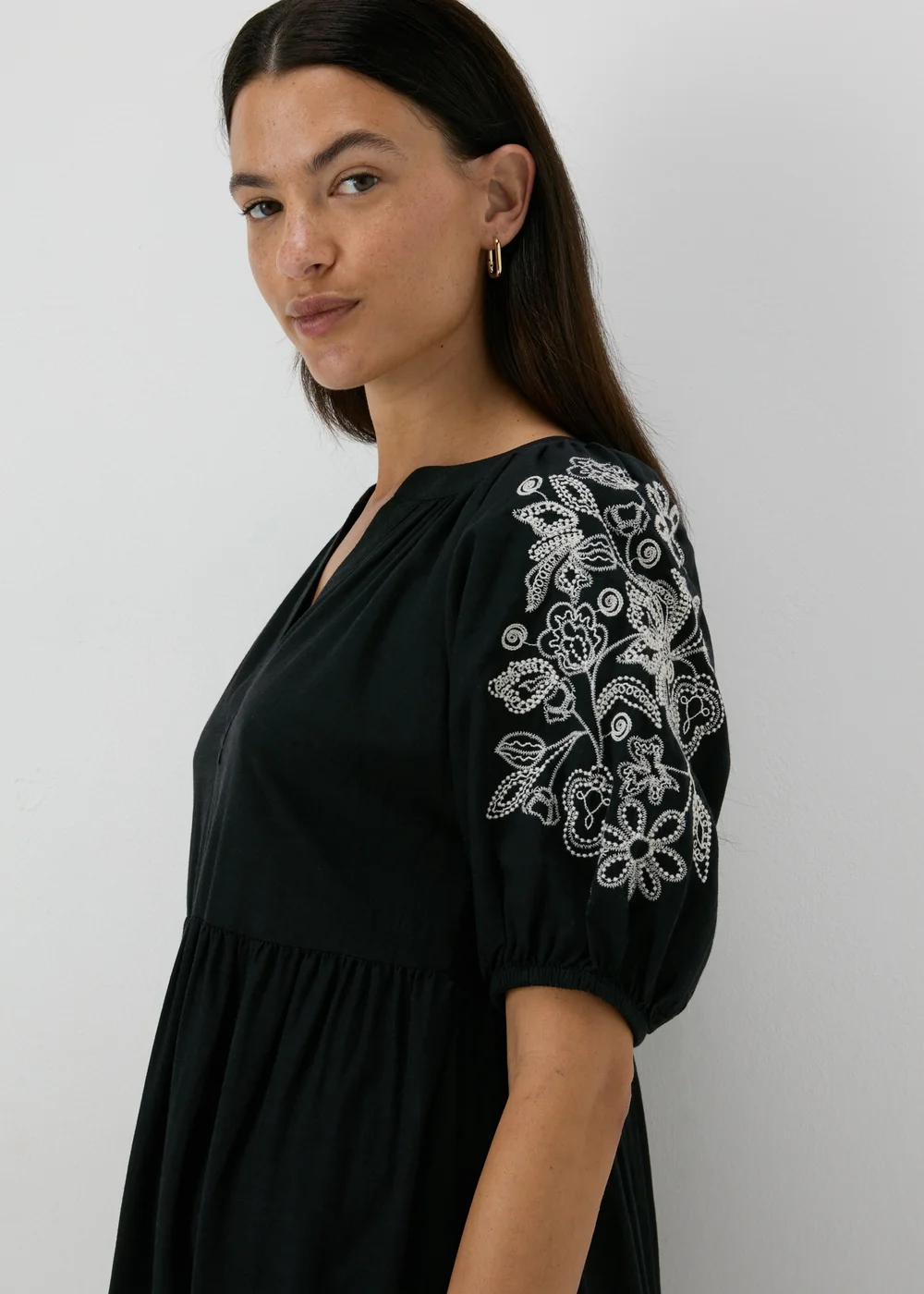 Black Embroidered Tiered Smock Dress - 8 Image 3