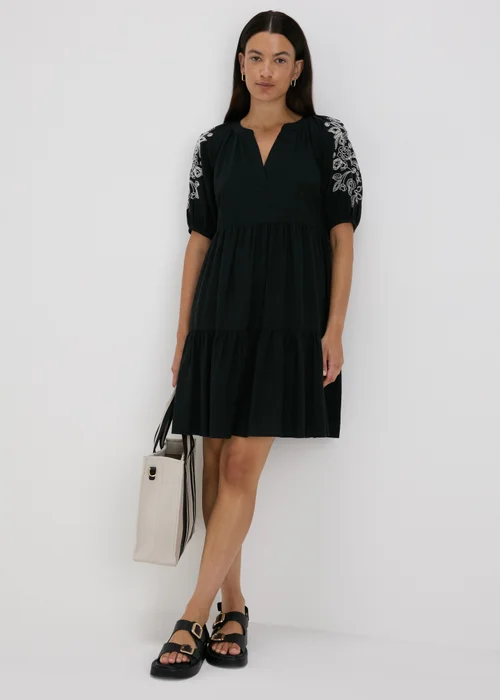 Black Embroidered Tiered Smock Dress - 8 Image 4