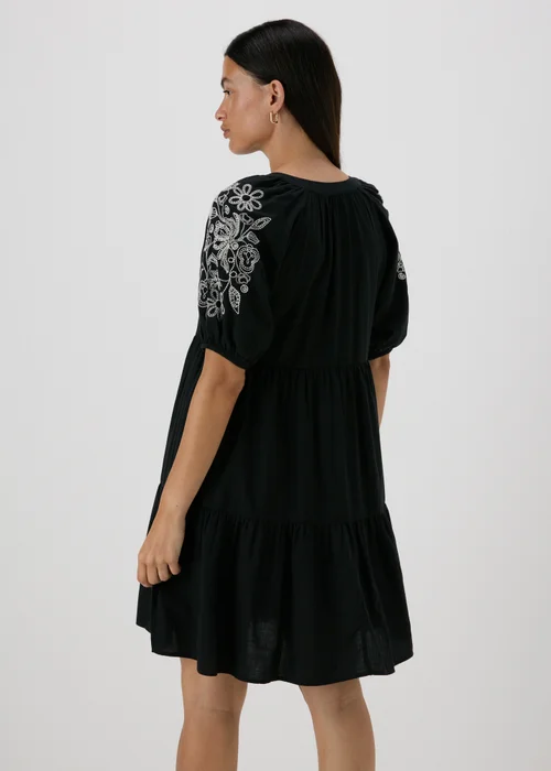Black Embroidered Tiered Smock Dress - 8 Image 2