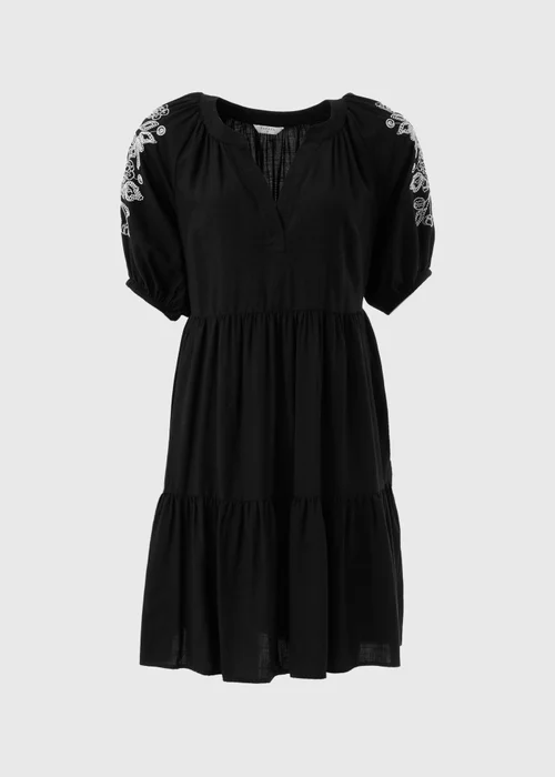 Black Embroidered Tiered Smock Dress - 8 Image 5