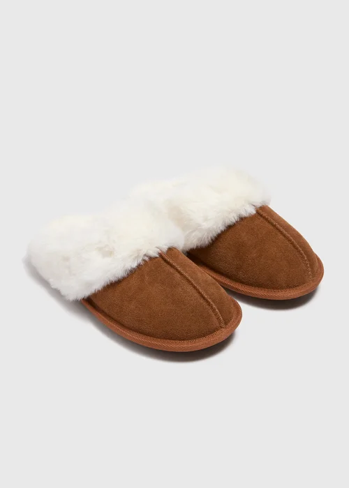 Tan Suede Mule Slippers - S Image 1