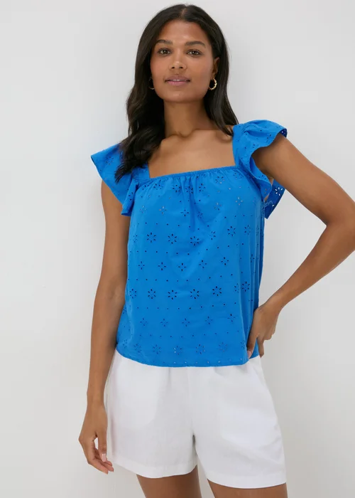 Blue Frilled Broderie Cami Top - 8 Image 1