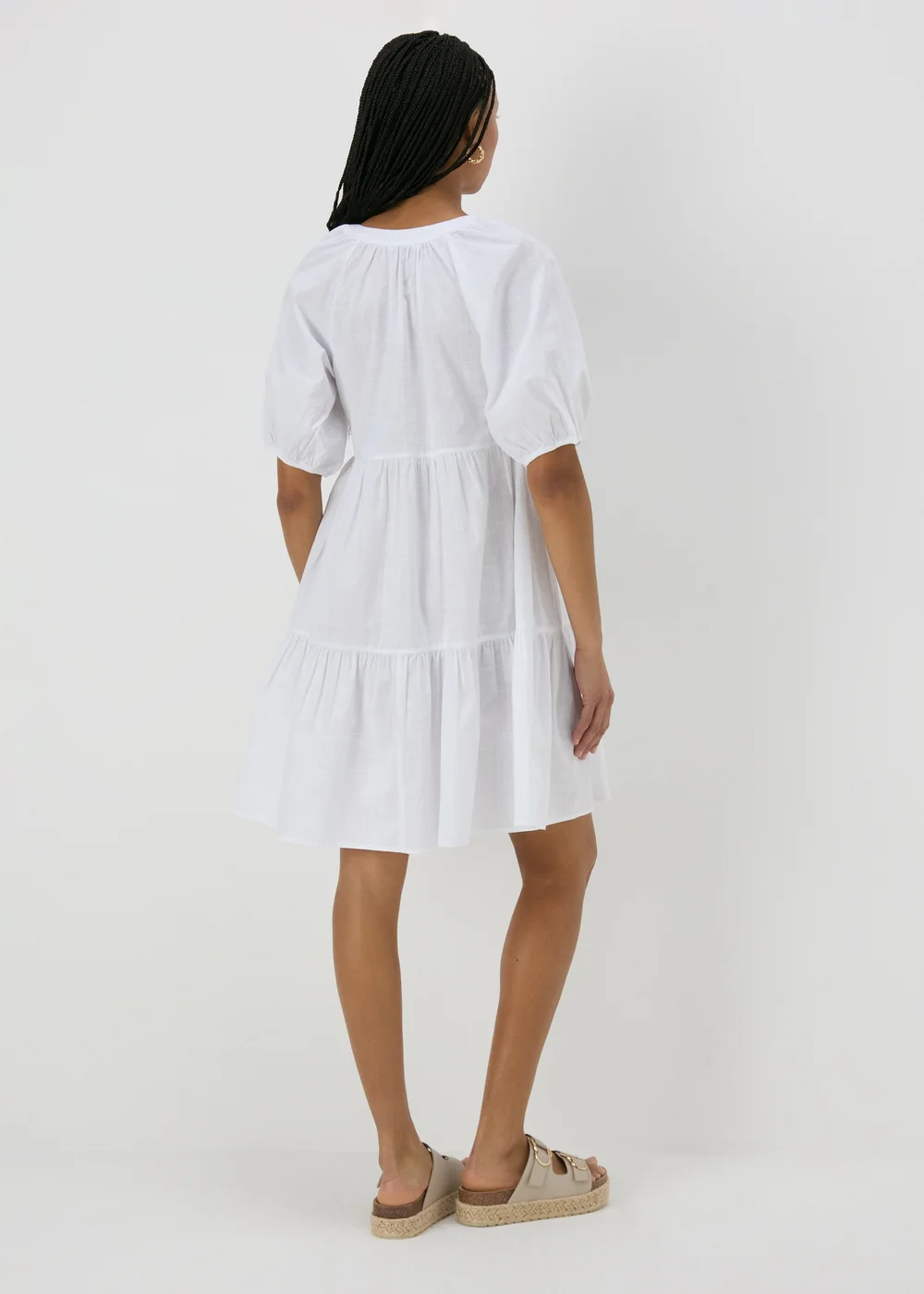 White Tiered Smock Mini Dress - 8 Image 2