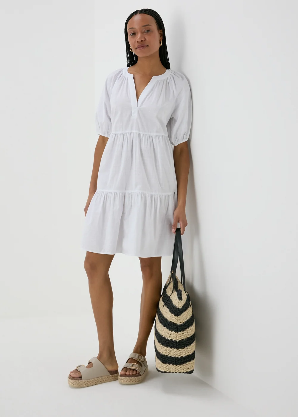 White Tiered Smock Mini Dress - 8 Image 4
