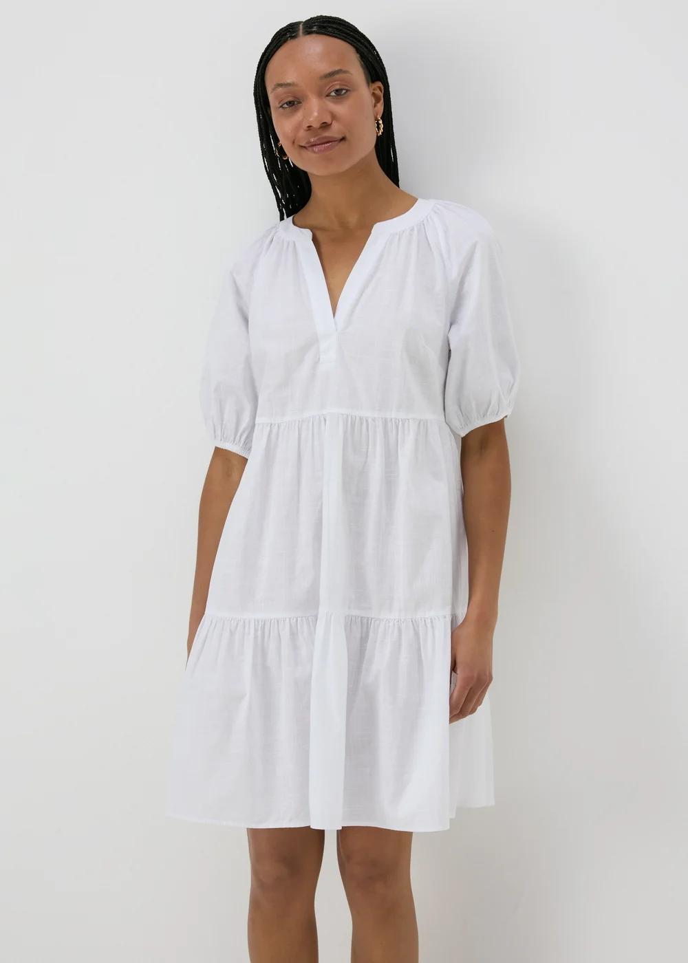 White Tiered Smock Mini Dress - 8 Image 1