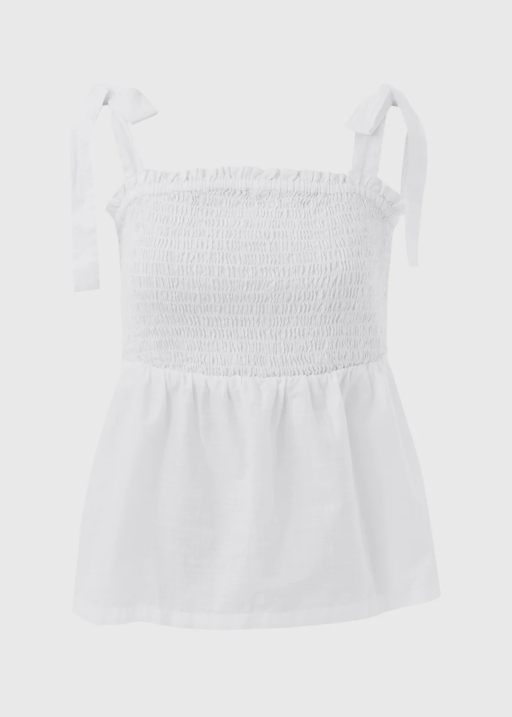 White Shirred Peplum Blouse - 8 Image 5
