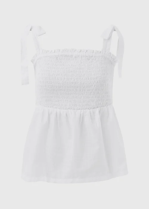 White Shirred Peplum Blouse - 8 Image 5