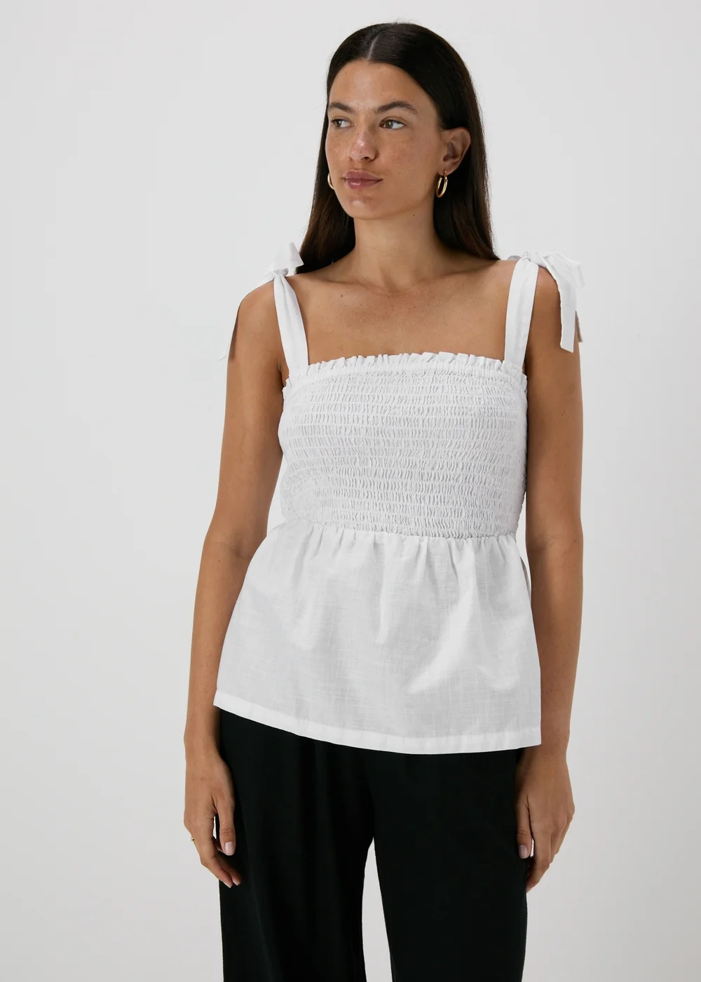 White Shirred Peplum Blouse - 8 Image 1