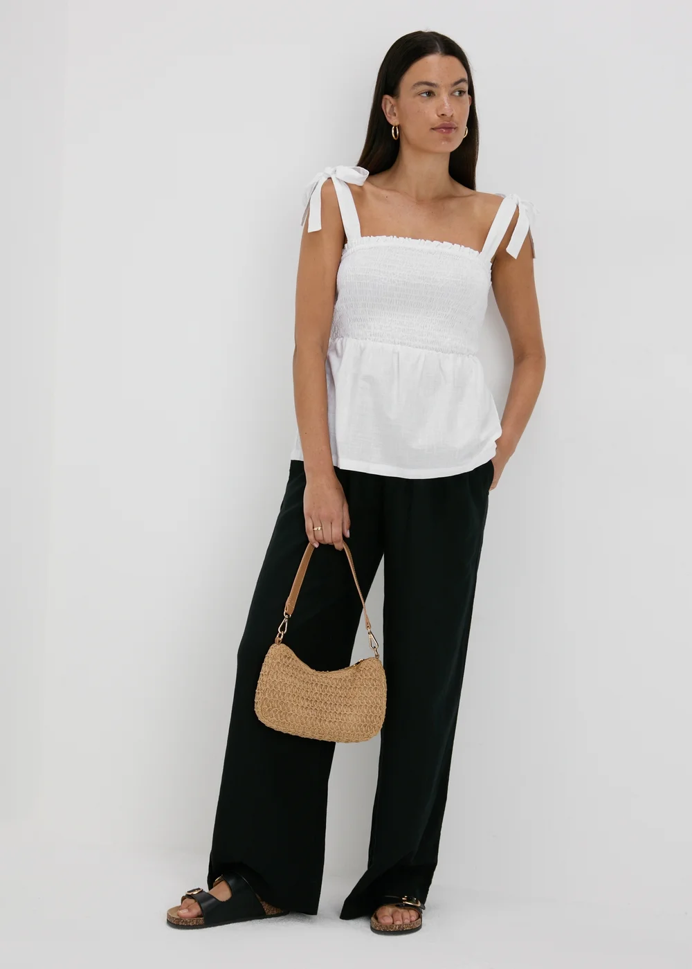 White Shirred Peplum Blouse - 8 Image 4