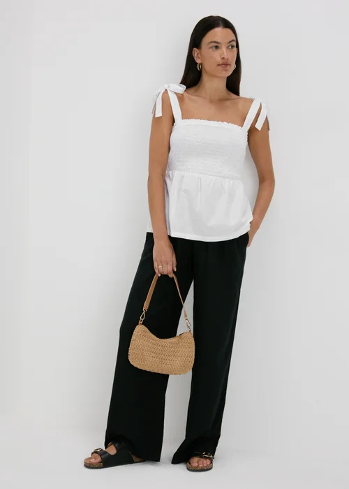 White Shirred Peplum Blouse - 8 Image 4