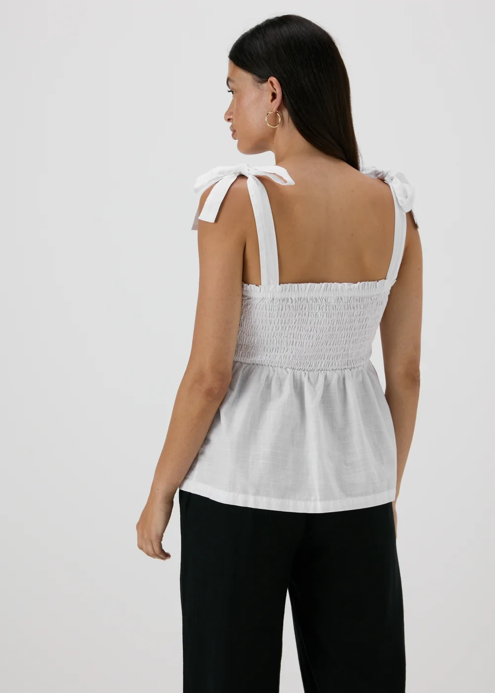 White Shirred Peplum Blouse - 8 Image 2