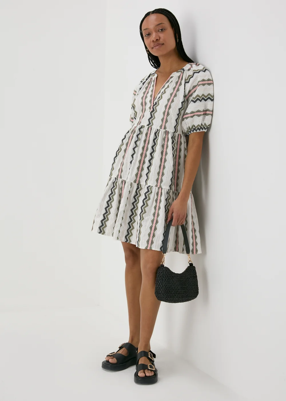 Cream Jacquard Stripe Smock Mini Dress - 8 Image 4
