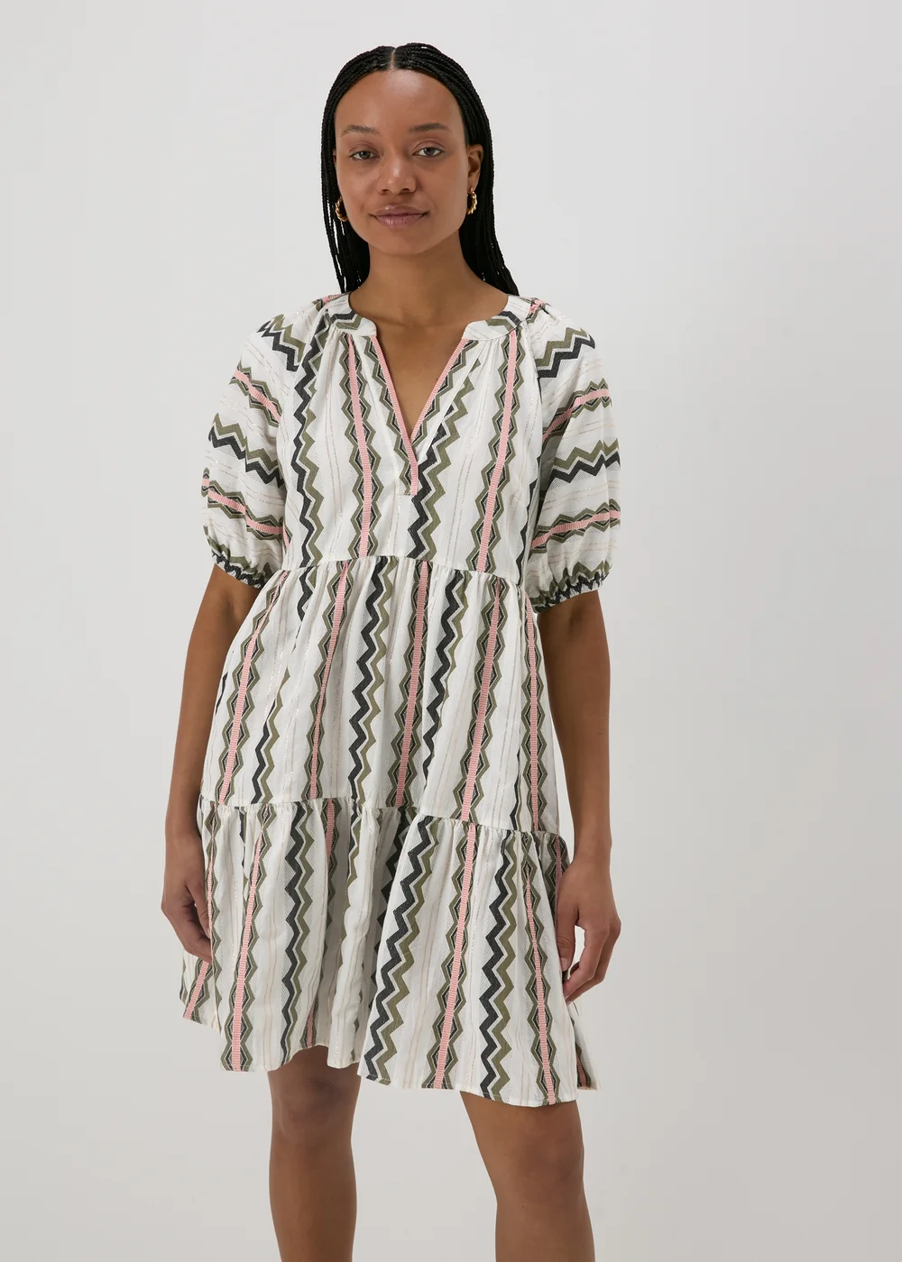 Cream Jacquard Stripe Smock Mini Dress - 8 Image 1