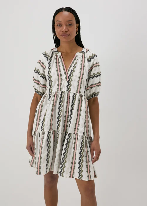 Cream Jacquard Stripe Smock Mini Dress - 8 Image 1