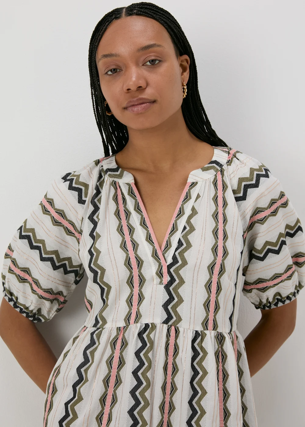Cream Jacquard Stripe Smock Mini Dress - 8 Image 3