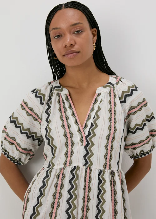 Cream Jacquard Stripe Smock Mini Dress - 8 Image 3