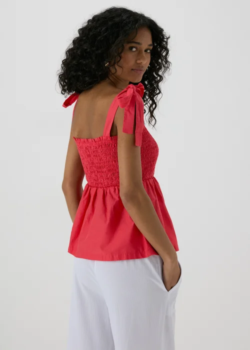 Red Shirred Peplum Blouse - 8 Image 2