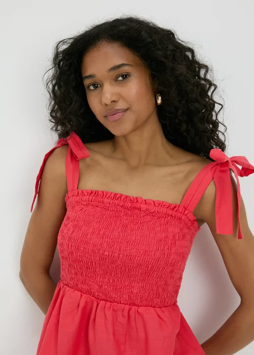 Red Shirred Peplum Blouse - 8 Image 3