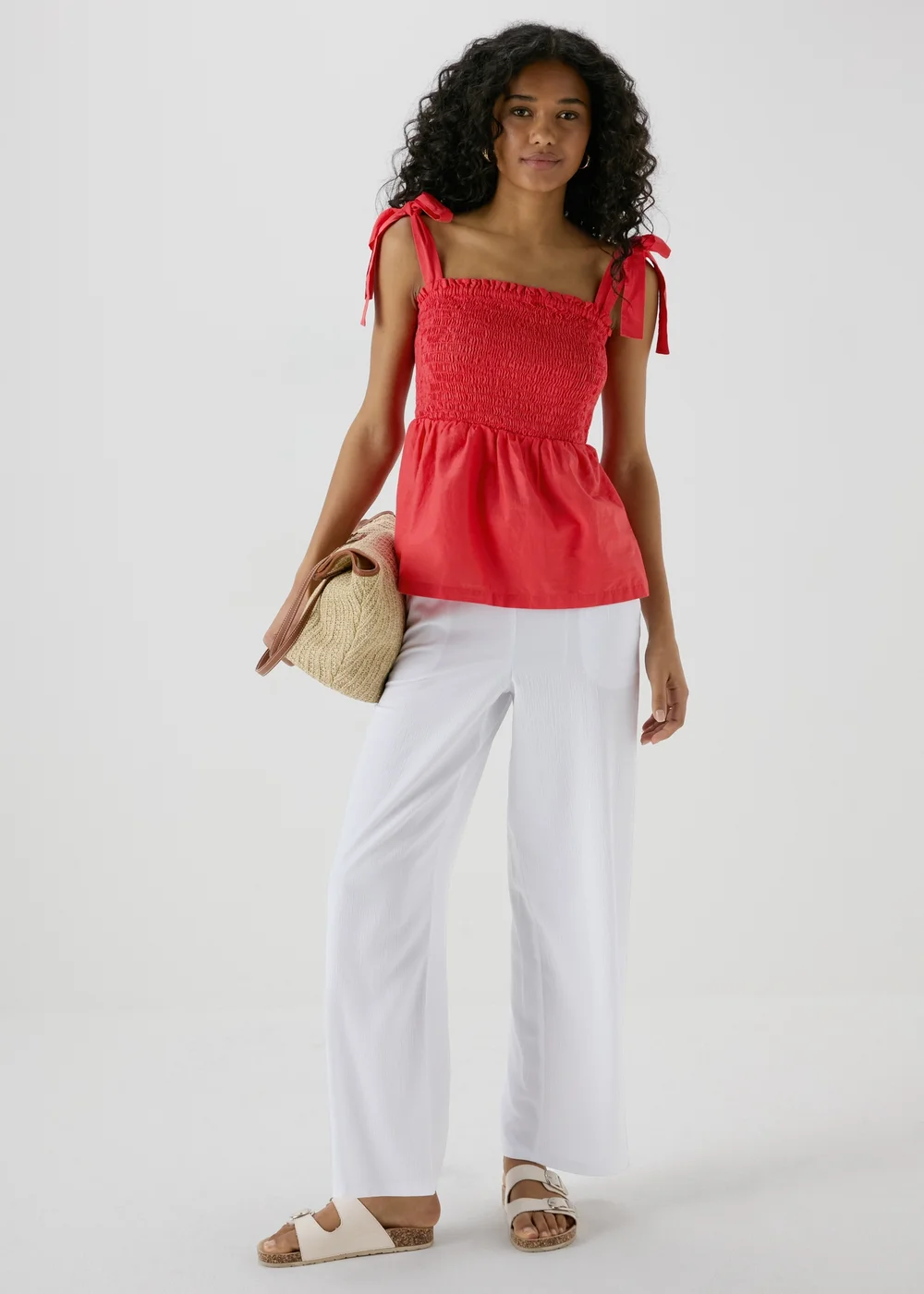 Red Shirred Peplum Blouse - 8 Image 4