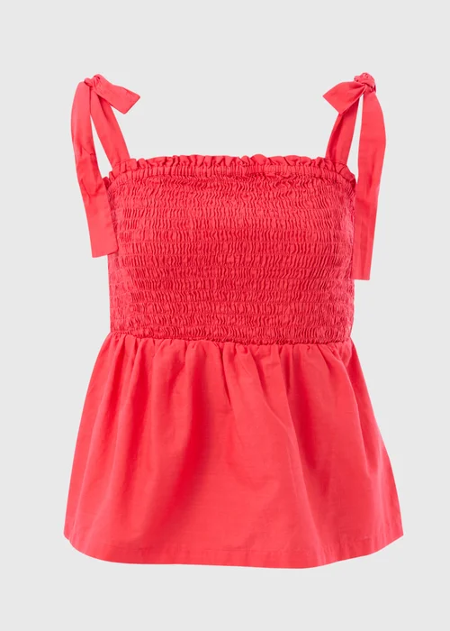 Red Shirred Peplum Blouse - 8 Image 5